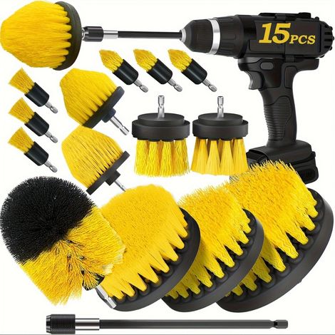 15PCS Brosse Nettoyage Perceuse, Nettoyage Voiture Brosse Visseuse, Brosses de Nettoyage Électrique pour Voiture Jantes Carrelage Tapis Cuisine Toilettes