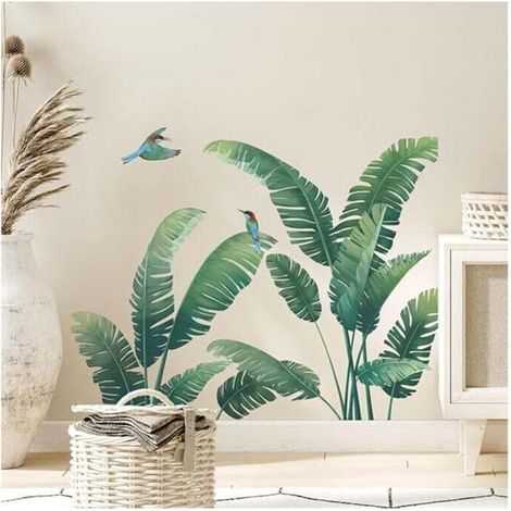 Stickers muraux plantes tropicales, feuilles de palmier vertes, stickers muraux plantes naturelles pour salon, chambre, bureau, canapé, arrière-plan, décoration murale (1/4)