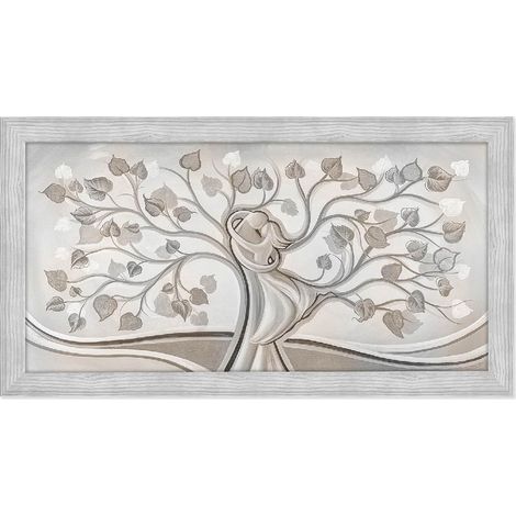 Lupia - Quadro moderno con cornice Boston Grigia, Stampa ad alta definizione su legno ALBERO ABBRACCIO MIX 60x110 cm, per soggiorno, camera da letto, ufficio, amore e famiglia, Facile da appendere