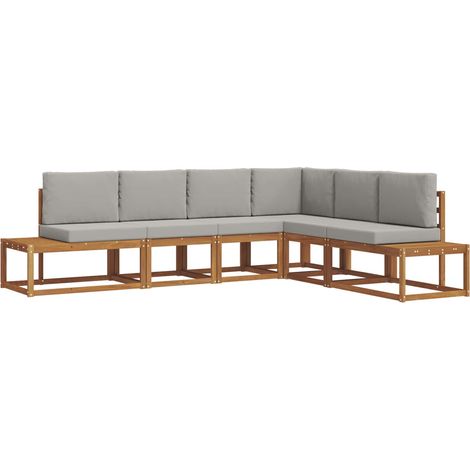 Outdoor Sofa Set with Cushion 6 Piece Natural and Light Grey vidaXL