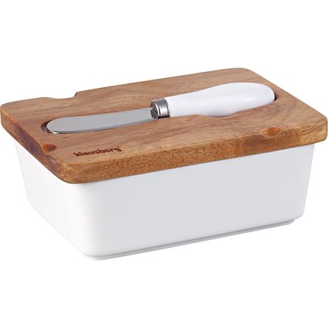 Burriera in porcellana bianca con coltello, coperchio in acacia KLAUSBERG KB-7785 (1/5)