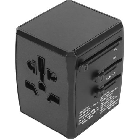 Adaptateur de voyage universel multiprise international 100-240V noir avec ports USB-C et 8 ports USB pour USA UE UK (1/5)