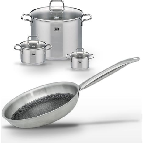 Lot de 3 Faitouts 12/16/26 cm et Poêle 28 cm Elo Relief Solution (1/5)