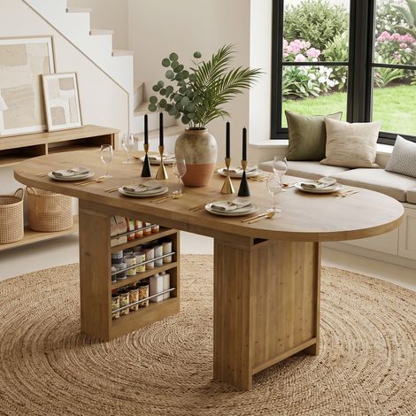 Table à manger extensible style scandinave couleur chêne 150/200×90×76cm plateau épaissi avec rangement pour 6 à 8 personnes (1/5)