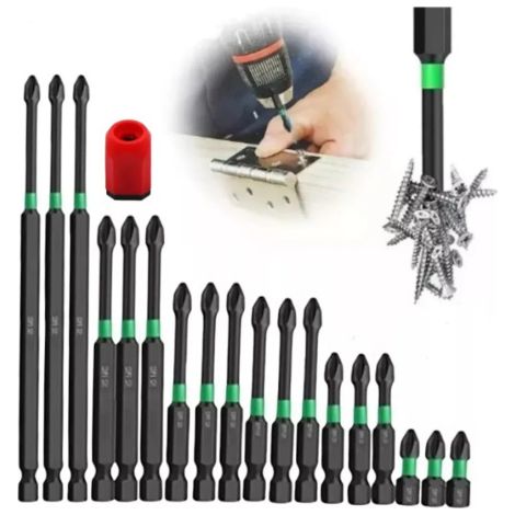 18 magnetische Kreuzschlitzschraubendreher aus schlagfestem S2-Stahl mit rutschfestem Beschichtung, grüne Bits mit magnetischem Ringständer und rutschfestem Gel