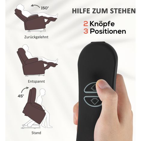 Fauteuil releveur avec massage et chauffe lombaire, fauteuil relax inclinable, télécommandes et poches latérales, marron (1/4)