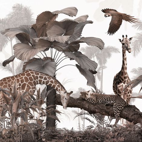Papier peint panoramique - Animaux de la Jungle - 130 cm x 130 cm (1/2)