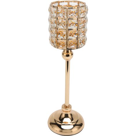 Bougeoir en cristal de 35 cm de haut, style européen élégant, plaqué or, idéal pour les mariages, les fêtes et le Nouvel An. (1/5)
