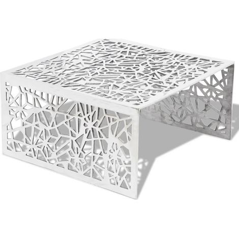 Mesa de centro cuadrada de diseño en aluminio perforado – acabado plata – 69 × 69 cm DEC037316