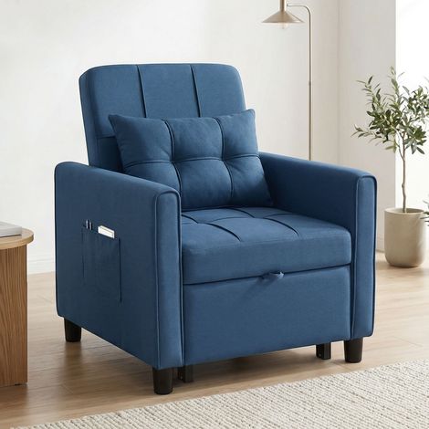 Fauteuil Lit Pliable avec Dossier Réglable et Coussin, Bleu (1/5)