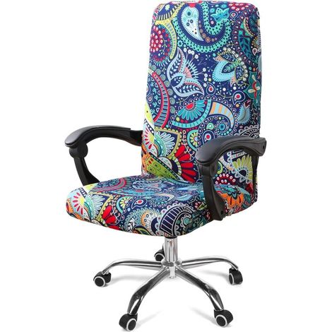 royaluxe -Housse de chaise de bureau d'ordinat imprimée élastique, housse de canapé rotative universelle douce et ajustée, housse de protection de chaise en spandex anti-poussière amovible et lavable (1/5)