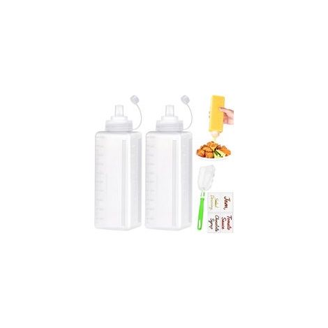 2 Pièces Bouteille Sauce 1000ml Pipette Cuisine Plastique Flacon Sauce Squeeze Bottle Transparent Souple Réutilisable avec Pinceau et Étiquette pour Condiments Ketchup Mayo BBQ Huile D'Olive (1/5)