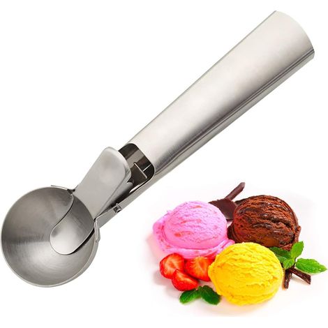 Stainless steel ice cream scoop with trigger, for ice cream/meatballs/melon/cake batter (1/4)
