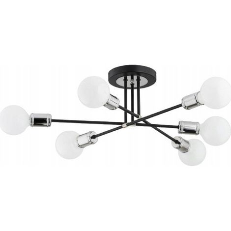 Alfa TOLEDO Industrial 6-Light Ceiling Lamp Flush Mount, Black/Chrome Metal, 6xE27 sockets max 15W, dimmable, 57x57cm, H22cm for living room, dining, office