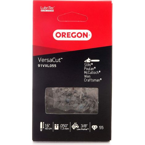 Oregon VersaCut 91VXL Catena per Motosega con Passo da 3/8" a Basso Profilo, .050" (1,3 mm) con Taglienti Semi Chisel, Barra da 40 cm (16"), 55 Maglie, Compatibile con Stihl, McCulloch e altre marche (1/5)