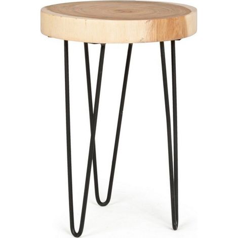 Tavolino "Tuala" gambe in acciaio e piano in legno mungur per interni -Ø 35 cm (1/4)
