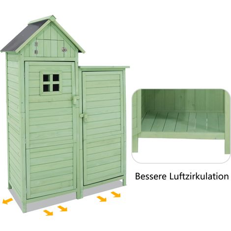 Abri de jardin, remise à outils, armoire de rangement, L x P : 118 x 54 cm, 110 x 52 x 170 cm (L x P x H), résistant aux intempéries, bois, vert, toit en PVC (Ensemble, 1 pièce, 1 x abri à outils) (1/5)