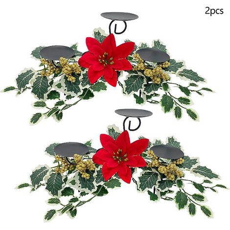 Bougeoirs de Noël x2 Style C A10085 Décoration florale feuillage artificiel pour bureau et fêtes de fin d'année (1/3)