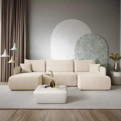 Sofá en U de 5 plazas convertible con baúl Claudio Beige (1/5)