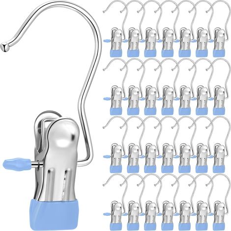 Porte-chaussures pour placard, crochets à linge avec pinces – Idéal pour jeans, chapeaux, bottes hautes, serviettes – 29 unités (bleu)