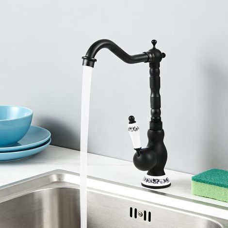 Mitigeur de lavabo, laiton, noir, surélevé, pour salle d'eau (1/5)