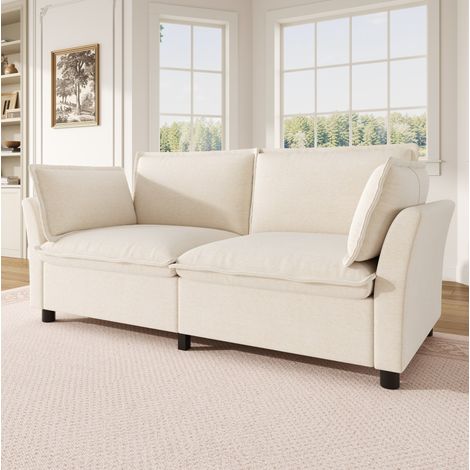 Sofa 2-Sitzer 155 x 81 x 87 cm in Beige aus Chenille mit Kissen und Taschenfederkern (1/5)