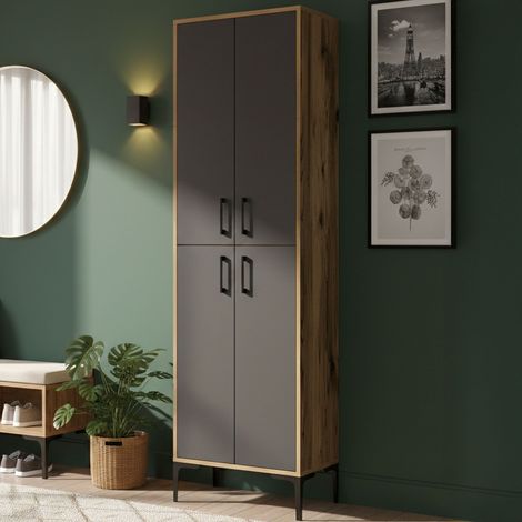 Dmora - Schuhschrank Dolivier, Schuhregal, Mehrzweck-Eingangsgarderobe, Möbel für Schuhe, 60x35h200 cm, Walnuss und Anthrazit (1/5)
