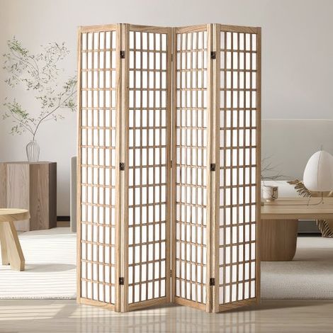 Raumteiler 4-tlg. japanischer Sichtschutz Paravent, faltbare Trennwand tragbarer Dekorationsschirm zur Raumtrennung, Raumtrenner geeignet für Büro Restaurant Schlafzimmer (Natur) (1/5)