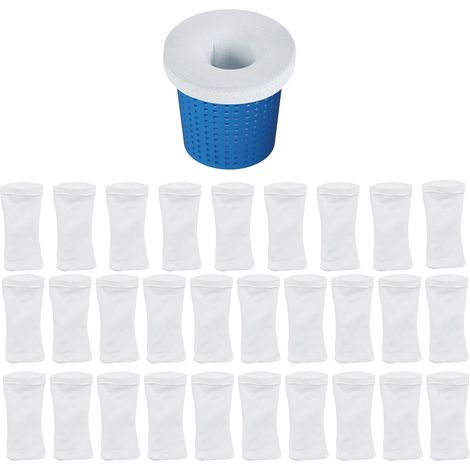 Chaussettes de Skimmer, Lot de 30, HxL : 22x12 cm, en Nylon, pré-filtres Piscine, protègent la Pompe, Blanches (1/5)