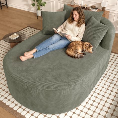 Fauteuil inclinable ovale compact en velours côtelé, sans montage, bonne résilience, profondeur d'assise 122 cm, fauteuil minimaliste une place, coloris unis, fauteuil adapté aux animaux de compagnie (1/5)