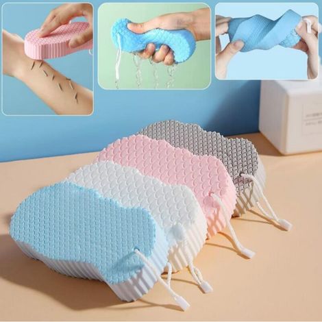 Eponge de bain 3D pour bébé - motif écailles de poisson, rose/bleu/gris/blanc, 1473cm, 4pcs (1/5)