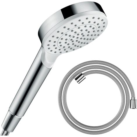 HANSGROHE Crometta EcoSmart rociador de ducha blanco/cromo + HANSGROHE Designflex flexo de ducha 160 cm cromado