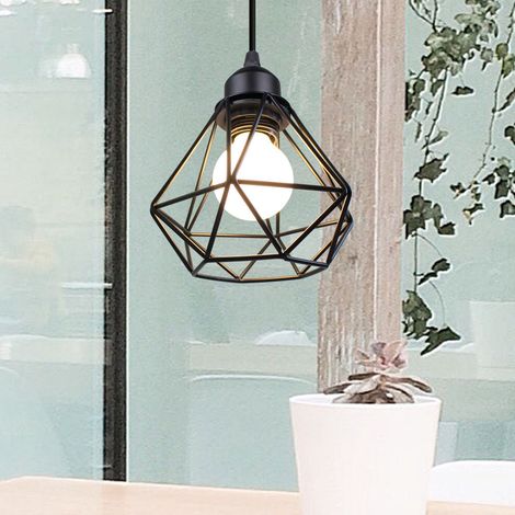 Pendelleuchte, Kronleuchter im Industri Stil, Antik Hängelampe mit Ø16cm Mini Diamant-Form Käfig E27 Halter für Wohnzimmer Schlafzimmer Esszimmer (Schwarz)