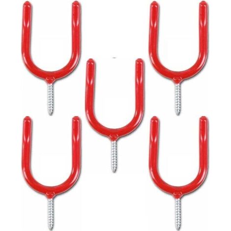 Crochets robustes pour outils de garage, vis de fixation pour crochets de pelle d'atelier/garage/abri de jardin, rouges (paquet de 5)