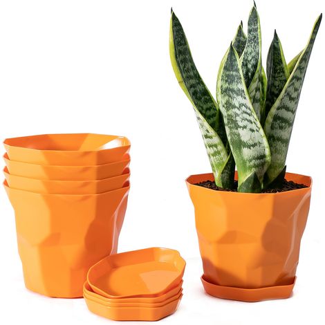 [Lot de Pots pour Plantes d'Intérieur] Pots Intérieur Sets de 5 PP Bleu Blanc Vert Orange Hauteur 12.5 cm Diamètre 15 cm Capacité 1.2L Socle Stable (1/5)
