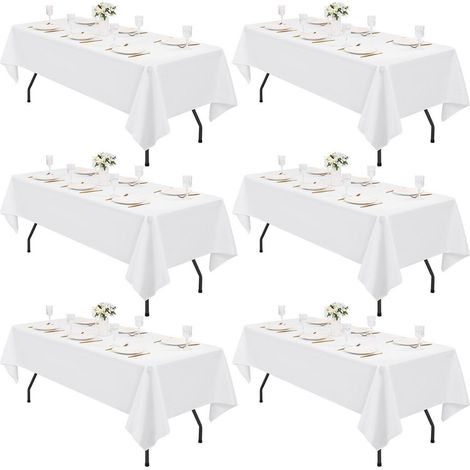 6er-Set Tischdecken Weiß 153x260 cm Rechteckig Polyester Waschbar Wasserabweisend
