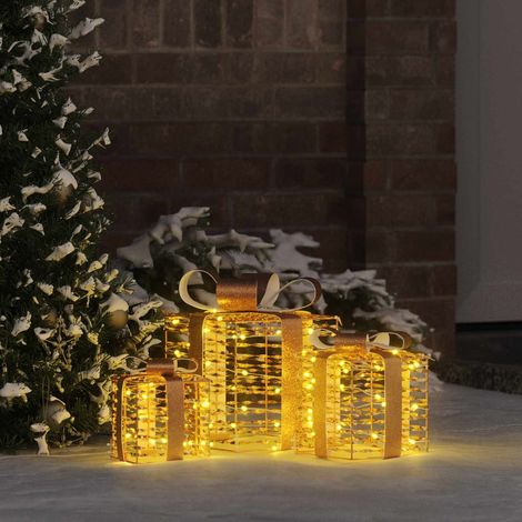 Geschenkbox mit 60 LEDs 3 pcs Warmweiß 20 x 20 x 20 cm PET
