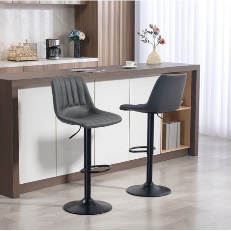 Barstuhl aus Kunstleder dunkelgrau, höhenverstellbar mit Fußstütze, 2er-Set (1/5)
