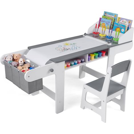 COSTWAY Set Tavolo e Sedia per Bambini 3+ Anni con Rotolo di Carta (1/5)
