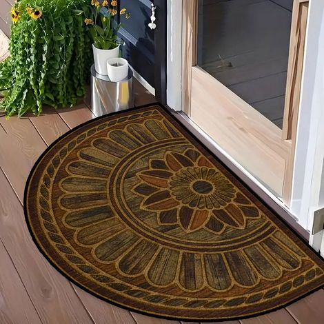 Tapis antidérapant, paillasson demi-cercle unique, tapis de nettoyage, décor d'entrée intérieur et extérieur pour garage et maison - 40 x 60cm [velours cristal, fond en plastique]