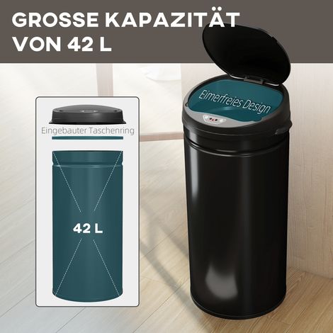 42 L Capteur Poubelle avec Fermeture Silencieuse, Poubelle sans Contact en Acier Inoxydable pour Cuisine Hygiénique (1/4)