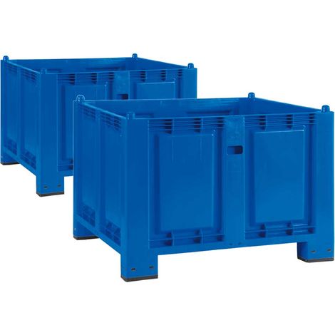 BRB 2x Palettenbox, 4 Füßen, LxBxH 1200x800x850 mm, geschlossen, Trgkr 500 kg, blau