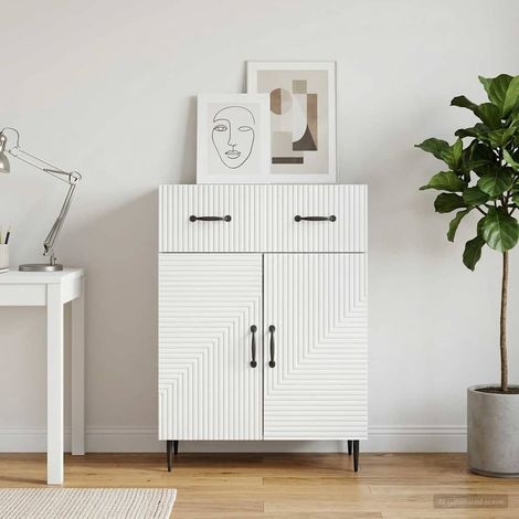 Buffet blanc 2 portes avec tiroir et étagères en bois d’ingénierie, 64 x 34,5 x 89,5 cm - PANGIVO (1/5)