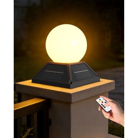 Borne Solaire Extérieur Jardin IP65, Lampe de Pilier Extérieur Solaire avec Télécommande, 3 Couleurs , Éclairage Portail Chemin Terrasse, Noir (1/5)
