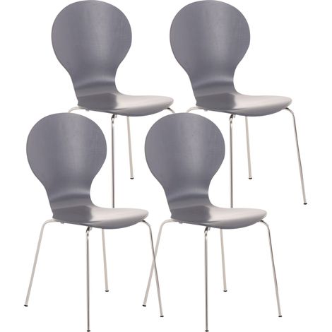 Juego de 4 sillas apilables para comedor de cocina con respaldo redondeado en madera gris y metal cromado 100003179 (1/5)