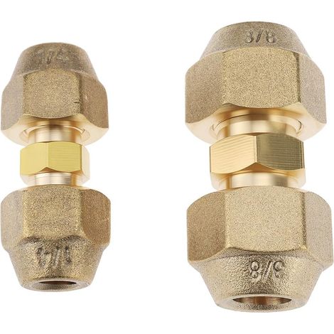 Lot de 2pcs Raccords d'extension de Tuyau en Cuivre avec écrous évasés pour Climatiseur Diamètre Du Connecteur 3/8" Et 1/4" (1/5)