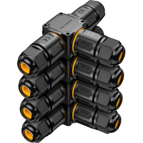 Connecteur Câble Étanche IP68 - Boîte de Jonction 3 Voies - Pour Câbles 6 à 11 mm - Noir - Lot de 4 (1/4)