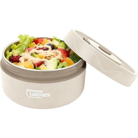 Lunchbox Lunchbox aus Edelstahl 304 420 ml für Erwachsene und Kinder doppelwandiger Suppenbehälter tragbarer runder Lunchbehälter für Arbeit im beige (1/5)