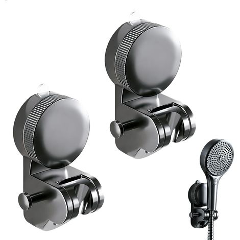 Support Pommeau Douche, Porte Pommeau de Douche Sans Percage Avec deux Crochets, Angle Réglable, Solide et Résistant, Installation Facile, Imperméable, 2 Pièces, Gris Fusil (1/5)