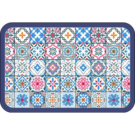LAN Carreaux à motifs rouges et bleus, 5080cm (terre de diatomées) Tapis de sol en terre de diatomées, tapis de bain, très absorbant, antidérapant (1/5)